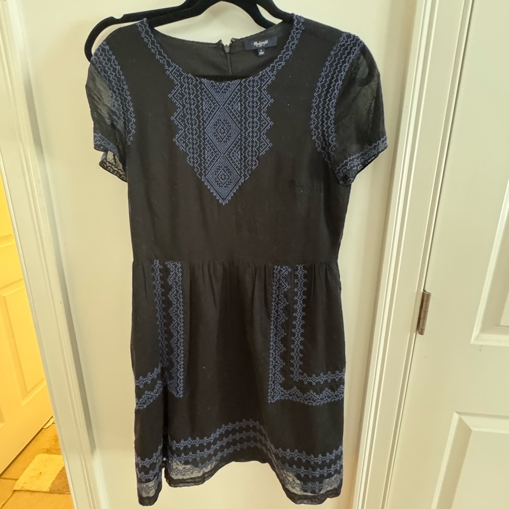 Madewell Black and Blue Embroidered Dress size 4